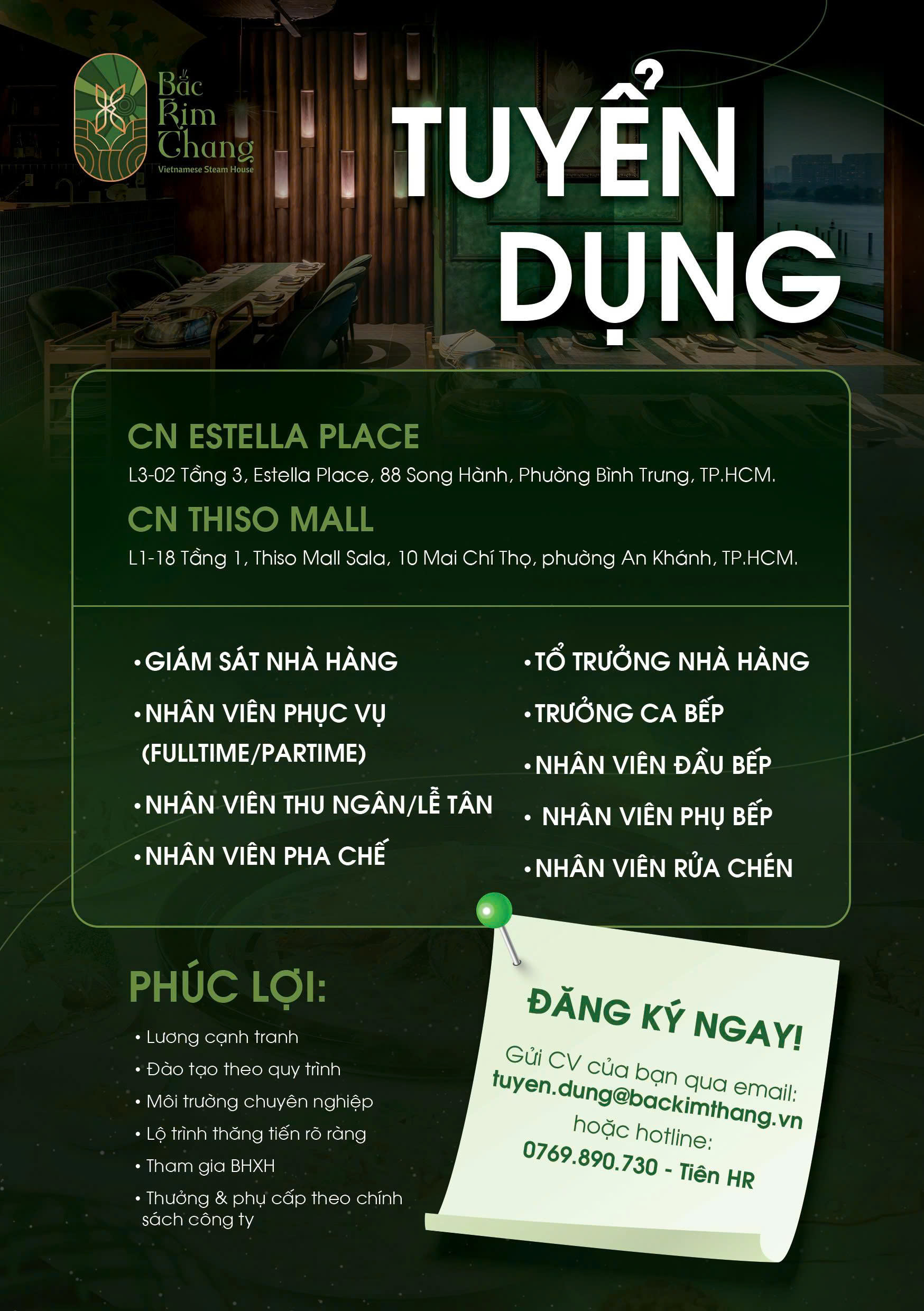 Nhà hàng Bắc Kim Thang tuyển dụng